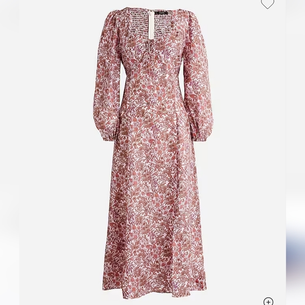 J. Crew Sweetheart Long-Sleeve Midi Dress Fte Floral Size 12 Pink/Purple Floral